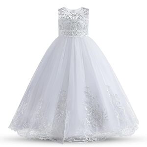 Elegant White Lace Flower Girl Dress